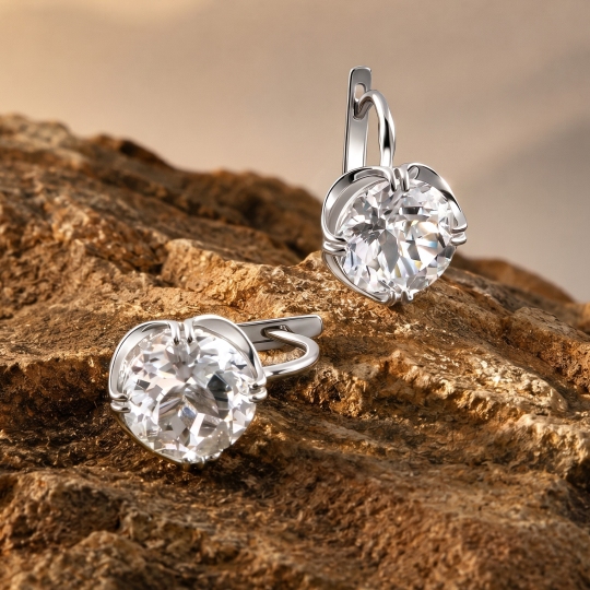 Серьги из серебра с горным хрусталем