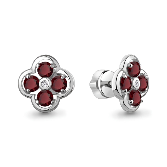 Серьги из серебра с гранатами и фианитами