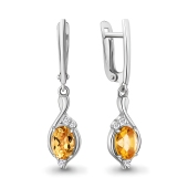 Серьги из серебра с цитринами и фианитами