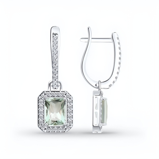 Серьги из серебра с празиолитами и фианитами