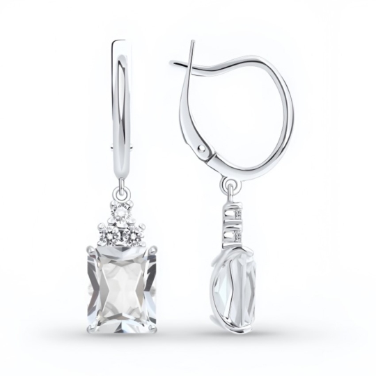 Серьги из серебра с горным хрусталем и фианитами