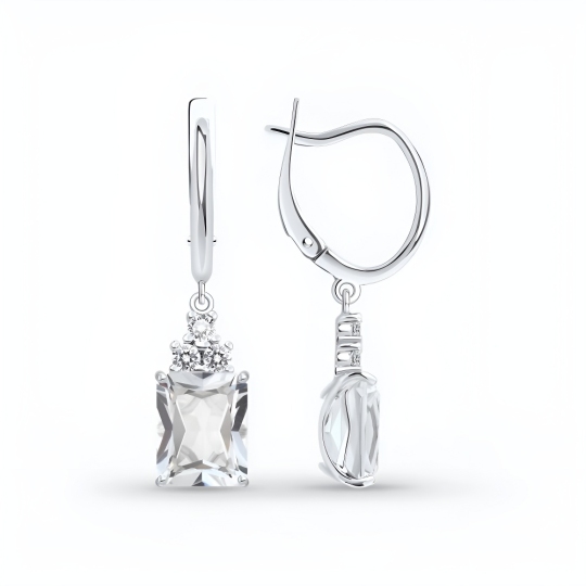 Серьги из серебра с горным хрусталем и фианитами