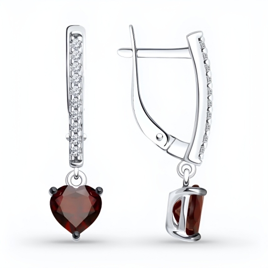 Серьги из серебра с гранатами и фианитами