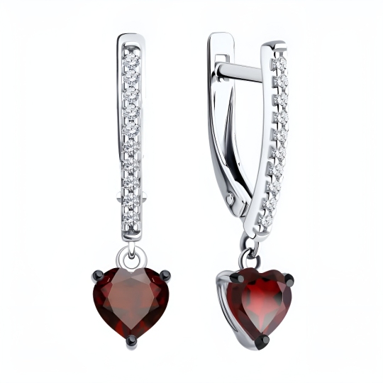 Серьги из серебра с гранатами и фианитами