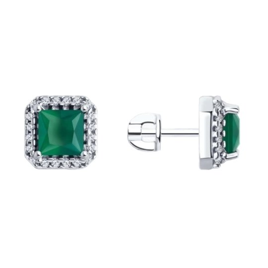 Серьги из серебра с агатами и фианитами