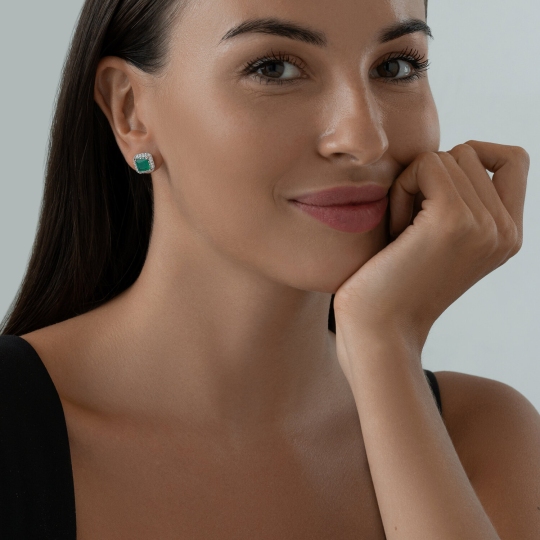 Серьги из серебра с агатами и фианитами