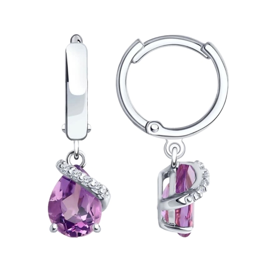 Серьги из серебра с аметистами и фианитами