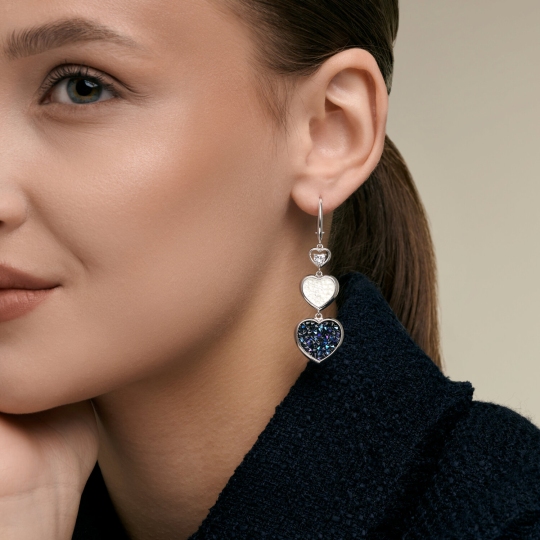 Серьги из серебра с кристальной тканью и фианитами