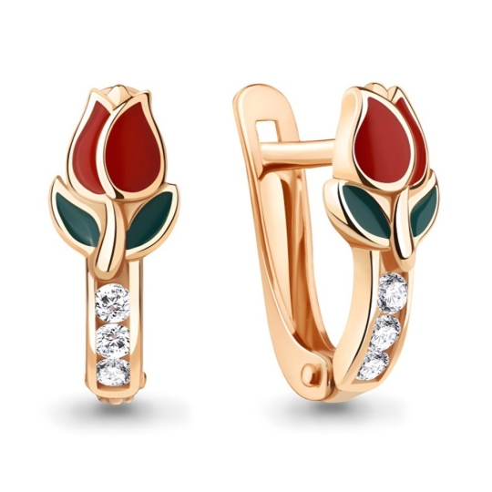 Серьги из серебра с позолотой, эмалью и фианитами