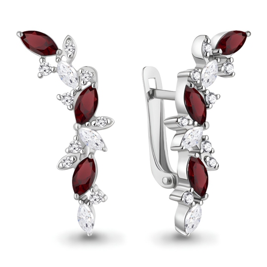 Серьги из серебра с гранатами и фианитами
