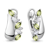 Серьги из серебра с хризолитами и фианитами