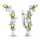 Серьги из серебра с хризолитами и фианитами