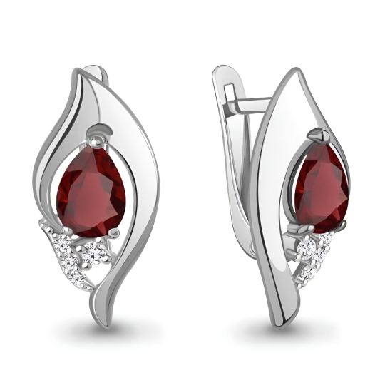 Серьги из серебра с гранатами и фианитами