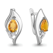 Серьги из серебра с цитринами и фианитами
