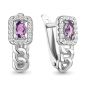 Серьги из серебра с аметистами и фианитами