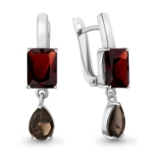 Серьги из серебра с гранатами и раухтопазами