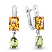 Серьги из серебра с цитринами и хризолитами