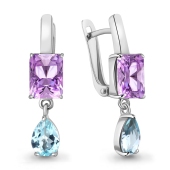 Серьги из серебра с аметистами и топазами