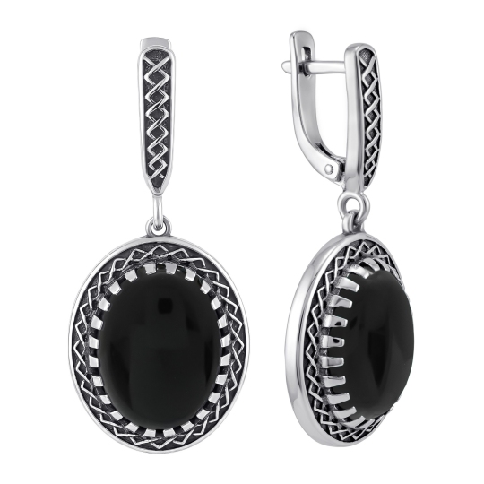 Серьги из серебра с чернением и агатами