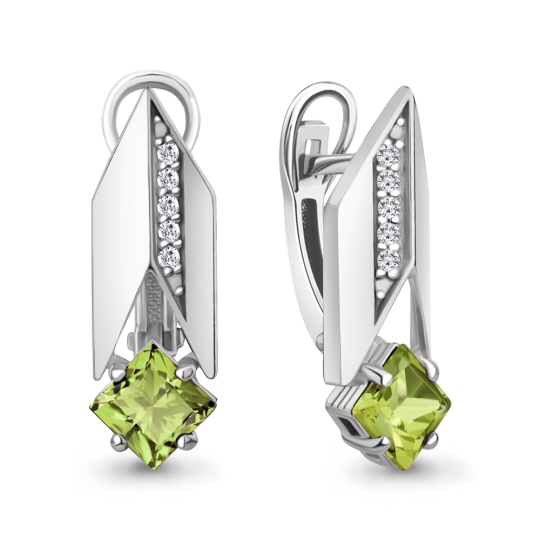Серьги из серебра с хризолитами и фианитами