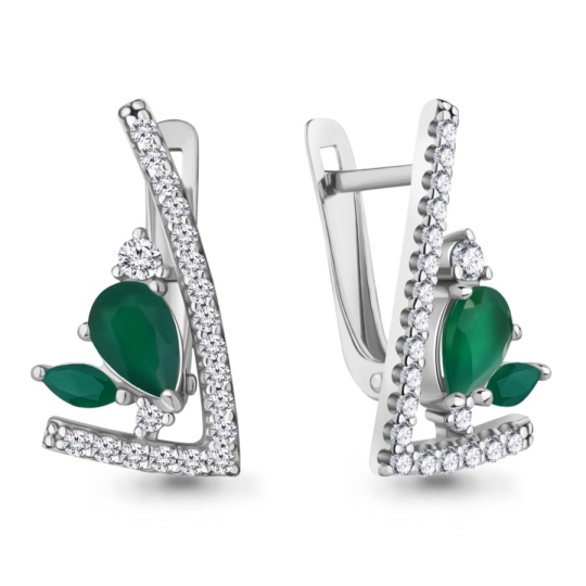Серьги из серебра с агатами и фианитами