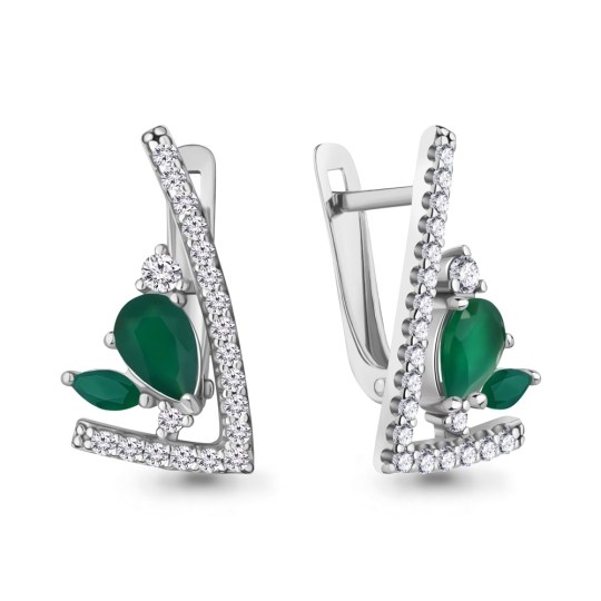 Серьги из серебра с агатами и фианитами