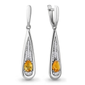 Серьги из серебра с цитринами и фианитами