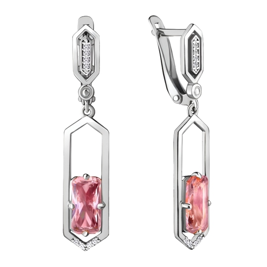 Серьги из серебра с морганитами и фианитами