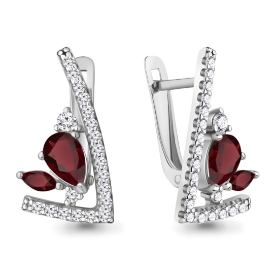 Серьги из серебра с гранатами и фианитами
