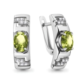 Серьги из серебра с хризолитами и фианитами