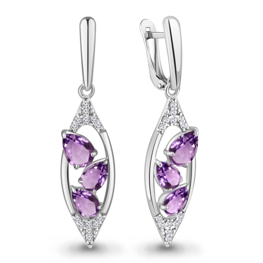 Серьги из серебра с аметистами и фианитами