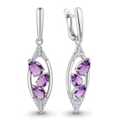 Серьги из серебра с аметистами и фианитами