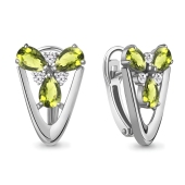 Серьги из серебра с хризолитами и фианитами