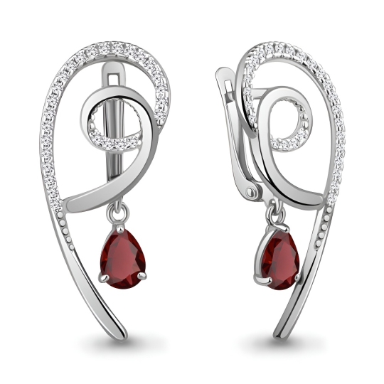 Серьги из серебра с гранатами и фианитами