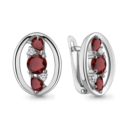 Серьги из серебра с гранатами и фианитами