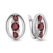 Серьги из серебра с гранатами и фианитами
