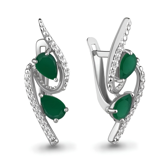 Серьги из серебра с агатами и фианитами