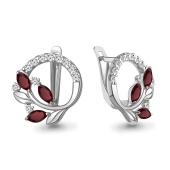 Серьги из серебра с гранатами и фианитами