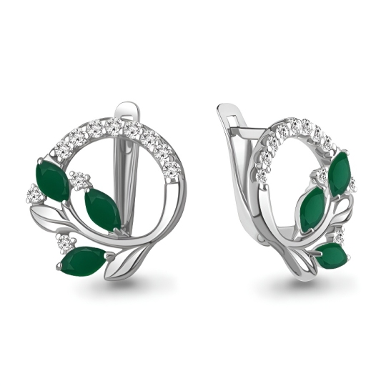 Серьги из серебра с агатами и фианитами