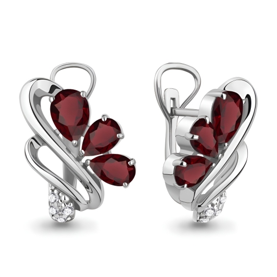 Серьги из серебра с гранатами и фианитами
