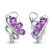 Серьги из серебра с аметистами и фианитами