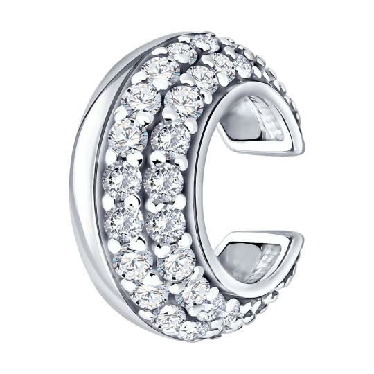 Серьга-кафф из серебра с фианитами