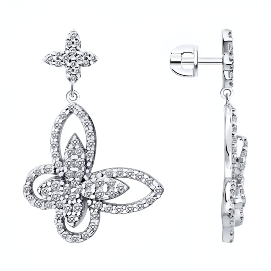 Серьги из серебра с фианитами