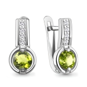 Серьги из серебра с хризолитами и фианитами