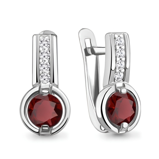 Серьги из серебра с гранатами и фианитами