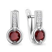 Серьги из серебра с гранатами и фианитами
