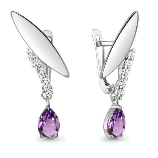 Серьги из серебра с аметистами и фианитами