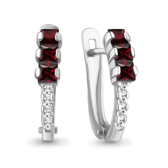 Серьги из серебра с гранатами и фианитами