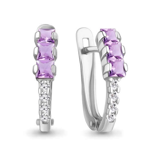 Серьги из серебра с аметистами и фианитами