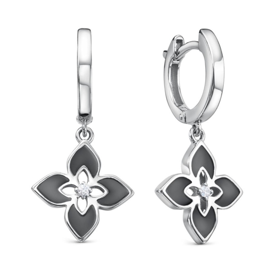 Серьги из серебра с фианитами и эмалью
